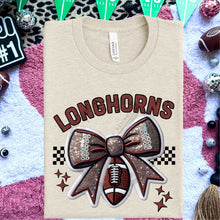 Load image into Gallery viewer, Football Bow Faux Embroidery Mascot DROPDOWN TRANSFER HMWK 24