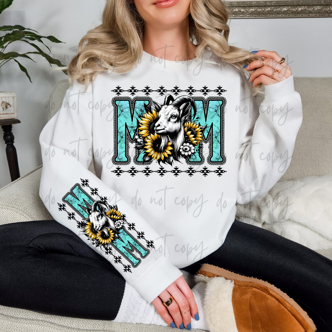 Goat Mom Sunflower Faux Turquoise With Sleeve TRANSFER