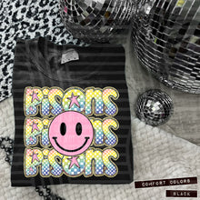 Load image into Gallery viewer, Rainbow Checker Pink Happy Stacked Mascots Dropdown TRANSFER CAP JUNE 25