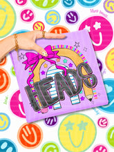 Load image into Gallery viewer, Rainbow Crayon Pink Bow School Mascots DROPDOWN TRANSFER CAP JUNE 26