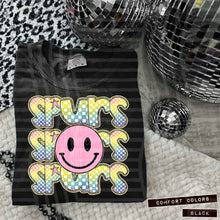 Load image into Gallery viewer, Rainbow Checker Pink Happy Stacked Mascots Dropdown TRANSFER CAP JUNE 25