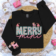 Load image into Gallery viewer, Teal Pink Merry Reindeer Title Faux Embroidery With Pocket (Dropdown)TRANSFER