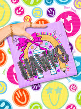 Load image into Gallery viewer, Rainbow Crayon Pink Bow School Mascots DROPDOWN TRANSFER CAP JUNE 26
