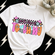 Load image into Gallery viewer, Pink Orange Checker Bow For The Love Of Teaching TRANSFER DWS MAR 26