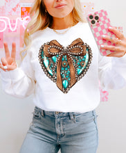 Load image into Gallery viewer, Turquoise Concho Heart Bow With SLEEVE OPTION TRANSFER AGCM JAN