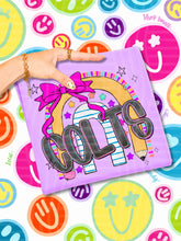 Load image into Gallery viewer, Rainbow Crayon Pink Bow School Mascots DROPDOWN TRANSFER CAP JUNE 26