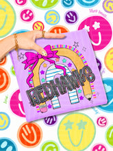 Load image into Gallery viewer, Rainbow Crayon Pink Bow School Mascots DROPDOWN TRANSFER CAP JUNE 26