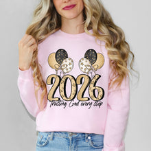 Load image into Gallery viewer, 2026 Trusting God Every Step Gold Shimmer Stars And Black Balloons TRANSFER SDD DEC 25