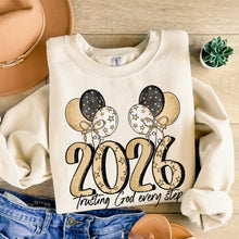 Load image into Gallery viewer, 2026 Trusting God Every Step Gold Shimmer Stars And Black Balloons TRANSFER SDD DEC 25
