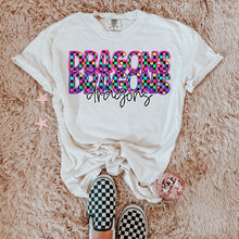 Load image into Gallery viewer, Colorful Checkered Stacked Mascot Dropdown TRANSFER CAP