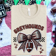 Load image into Gallery viewer, Football Bow Faux Embroidery Mascot DROPDOWN TRANSFER HMWK 24