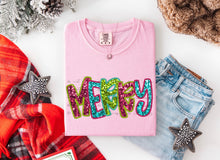 Load image into Gallery viewer, Merry Pink Blue Faux Sequins TRANSFER