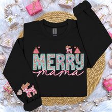 Load image into Gallery viewer, Teal Pink Merry Reindeer Title Faux Embroidery With Pocket (Dropdown)TRANSFER