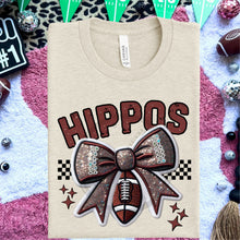 Load image into Gallery viewer, Football Bow Faux Embroidery Mascot DROPDOWN TRANSFER HMWK 24