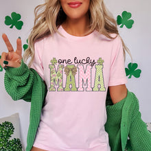 Load image into Gallery viewer, One Lucky Mama Green Pink Leopard Bow TRANSFER DWS FEB 26