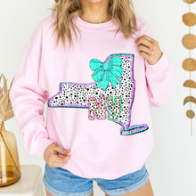 Load image into Gallery viewer, Pink Teal Dalmatian Bow States (All 50 states available) DTF TRANSFER