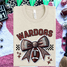 Load image into Gallery viewer, Football Bow Faux Embroidery Mascot DROPDOWN TRANSFER HMWK 24
