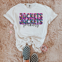 Load image into Gallery viewer, Colorful Checkered Stacked Mascot Dropdown TRANSFER CAP