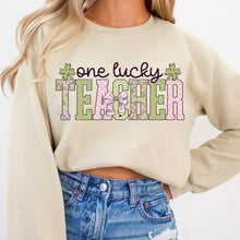 Load image into Gallery viewer, One Lucky Teacher Green Pink Leopard Bow TRANSFER DWS FEB 26