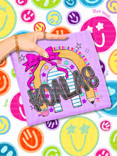 Load image into Gallery viewer, Rainbow Crayon Pink Bow School Mascots DROPDOWN TRANSFER CAP JUNE 26