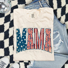 Load image into Gallery viewer, Mama Flag Star Checker Bow Stripes TRANSFER ET MAR 26