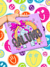 Load image into Gallery viewer, Rainbow Crayon Pink Bow School Mascots DROPDOWN TRANSFER CAP JUNE 26