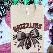 Load image into Gallery viewer, Football Bow Faux Embroidery Mascot DROPDOWN TRANSFER HMWK 24