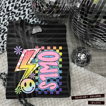 Load image into Gallery viewer, Sideways Rainbow Checker Bolt Happy Mascots Dropdown TRANSFER CAP JUNE