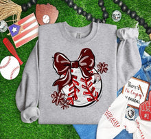 Load image into Gallery viewer, Play Ball Baseball Bow With Flower DROPDOWN TRANSFER BIA