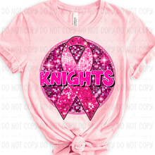 Load image into Gallery viewer, Breast Cancer Glitter Circle Mascot DROPDOWN TRANSFER