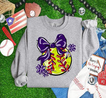 Load image into Gallery viewer, Play Ball Softball Bow With Flower DROPDOWN TRANSFER BIA