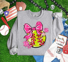 Load image into Gallery viewer, Play Ball Softball Bow With Flower DROPDOWN TRANSFER BIA