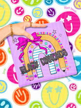 Load image into Gallery viewer, Rainbow Crayon Pink Bow School Mascots DROPDOWN TRANSFER CAP JUNE 26
