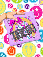 Load image into Gallery viewer, Rainbow Crayon Pink Bow School Mascots DROPDOWN TRANSFER CAP JUNE 26