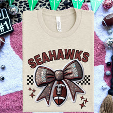 Load image into Gallery viewer, Football Bow Faux Embroidery Mascot DROPDOWN TRANSFER HMWK 24