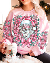 Load image into Gallery viewer, Pink Santa Peace Bow Canes DOUBLE SLEEVE TRANSFER AGCM