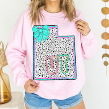 Load image into Gallery viewer, Pink Teal Dalmatian Bow States (All 50 states available) DTF TRANSFER