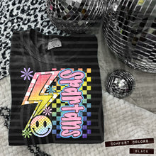 Load image into Gallery viewer, Sideways Rainbow Checker Bolt Happy Mascots Dropdown TRANSFER CAP JUNE