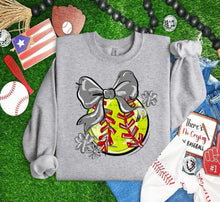 Load image into Gallery viewer, Play Ball Softball Bow With Flower DROPDOWN TRANSFER BIA