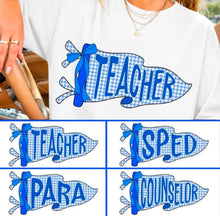 Load image into Gallery viewer, Blue Gingham Pennants With Blue Bow Grade/Occupation Option DROPDOWN TRANSFER ET JULY 26