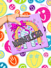 Load image into Gallery viewer, Rainbow Crayon Pink Bow School Mascots DROPDOWN TRANSFER CAP JUNE 26