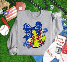 Load image into Gallery viewer, Play Ball Softball Bow With Flower DROPDOWN TRANSFER BIA