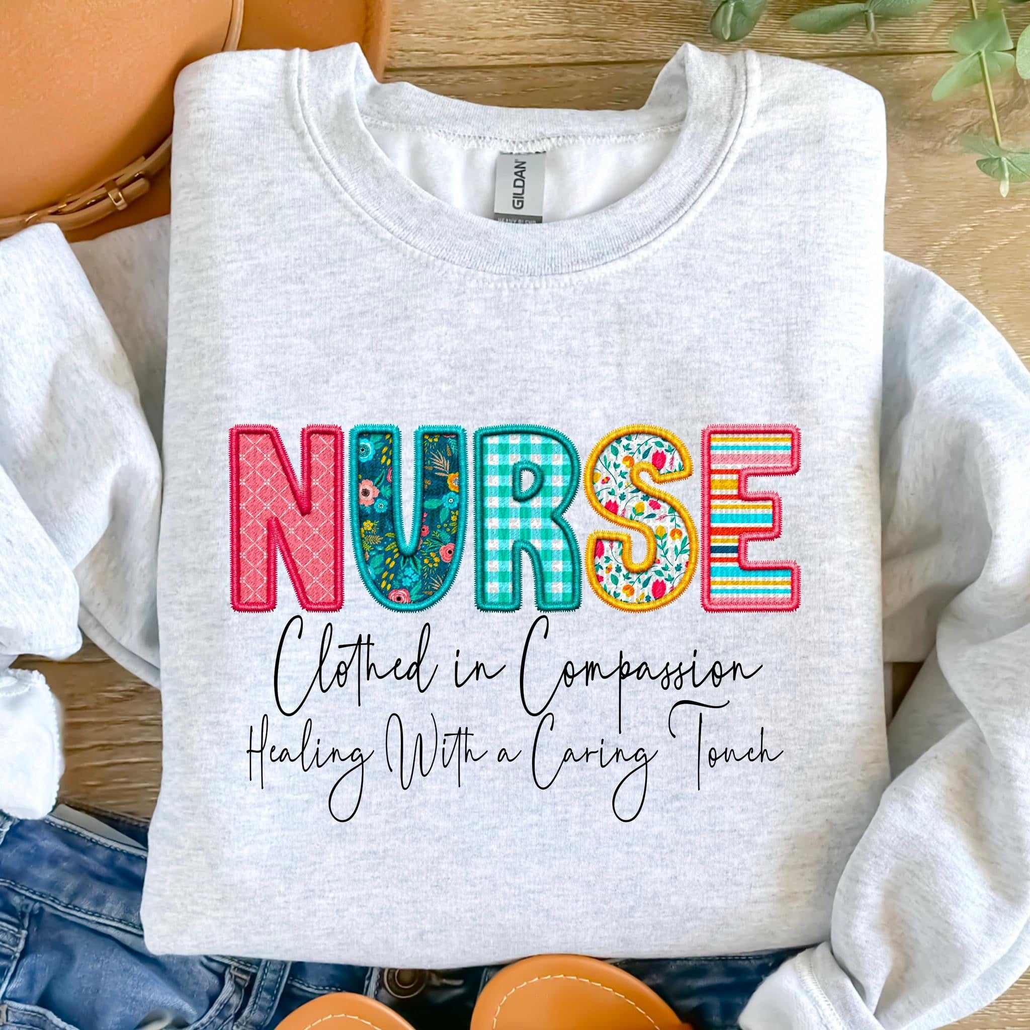 Nurse Clothed In Compassion Healing With A Caring Touch Faux Embroider