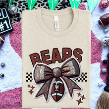 Load image into Gallery viewer, Football Bow Faux Embroidery Mascot DROPDOWN TRANSFER HMWK 24