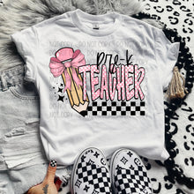 Load image into Gallery viewer, Pink Checkered Pencil Bow Teacher Grades DROPDOWN TRANSFER SWD