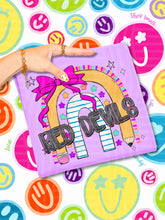 Load image into Gallery viewer, Rainbow Crayon Pink Bow School Mascots DROPDOWN TRANSFER CAP JUNE 26