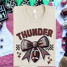 Load image into Gallery viewer, Football Bow Faux Embroidery Mascot DROPDOWN TRANSFER HMWK 24