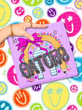 Load image into Gallery viewer, Rainbow Crayon Pink Bow School Mascots DROPDOWN TRANSFER CAP JUNE 26