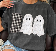 Load image into Gallery viewer, Boo Plaid Faux Embroidery Ghosts DTF TRANSFER TUESDAY