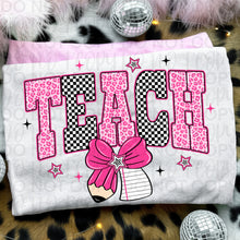 Load image into Gallery viewer, Pink White Black Checker Pencil Bow Titles DROPDOWN TRANSFER UAC JAN 26